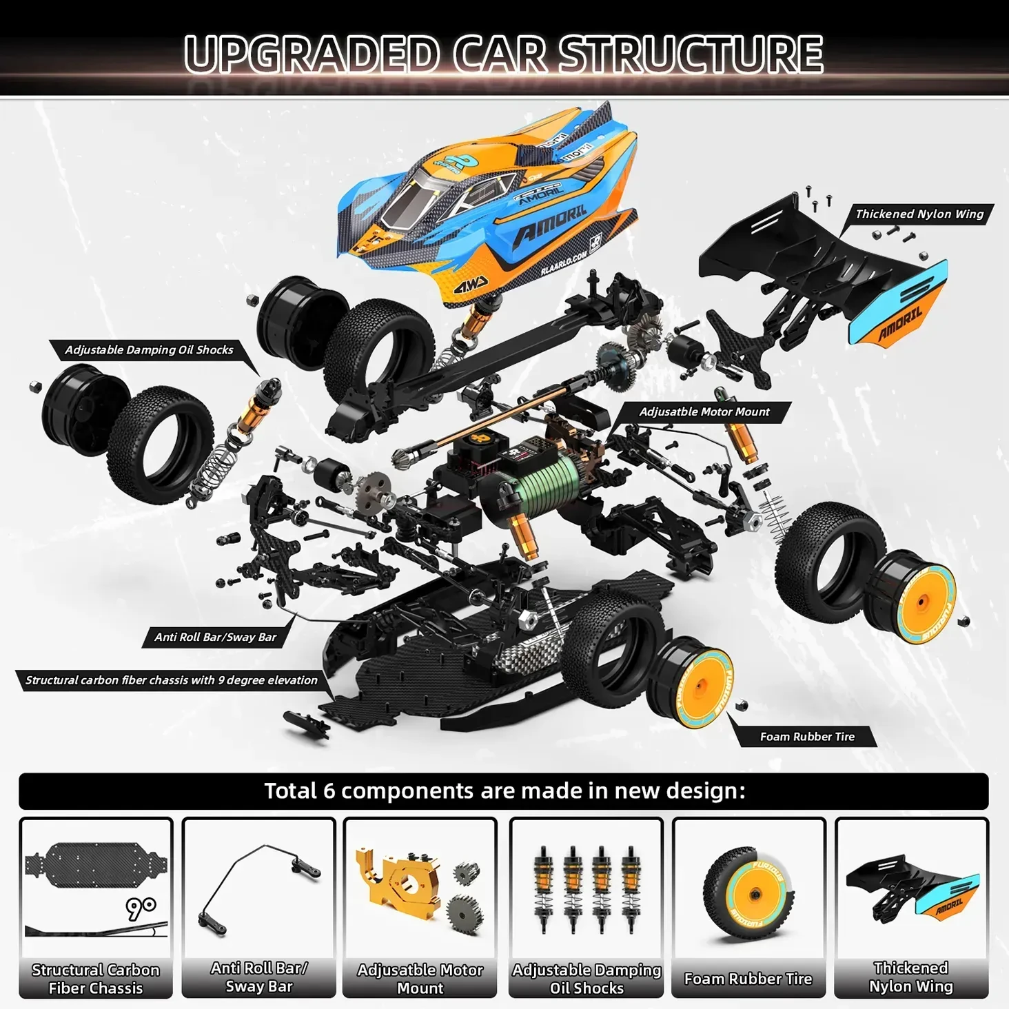 Rlaarlo 1/12 4wd 2.4ghz Carbon Fiber Rc Car Am-x12 Rtr 4ch Brushless Rc Electric Remote Buggy Car Off-road Model Car Adult Toys