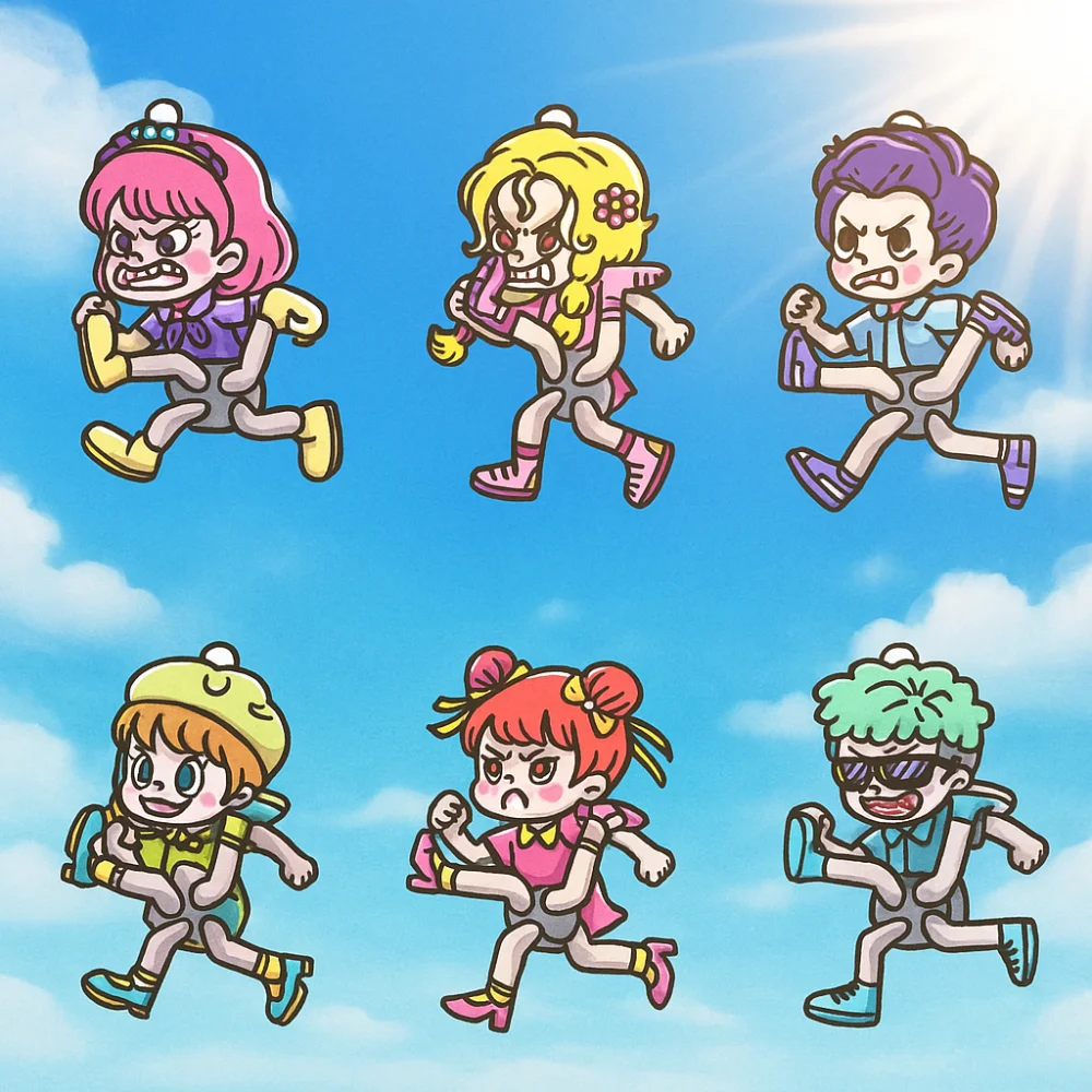 12 unids/set diseño divertido giroscopio giratorio llavero lindo estilo Anime característica giratoria mano Spinner giroscopio forma colgante