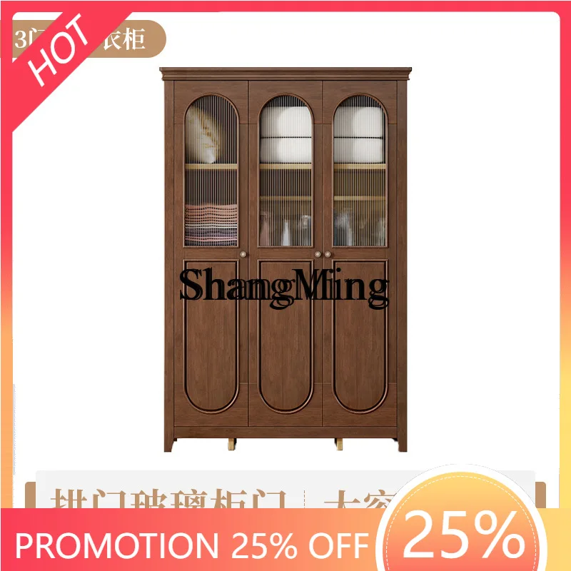 FG  Solid Wood Wardrobe for Home Bedroom Storage Four-Door Large Wardrobe Modern Simple Closet with Glass Doors