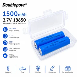 Doublepow 18650 Battery 3.7V 1500mAh Rechargeable Li-ion Battery for Flashlight Headlamp LED Light