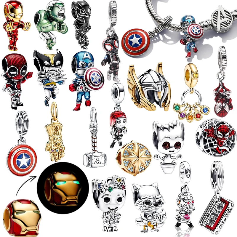 Marvel Iron Man, Spider-Man Guardians of the Galaxy Charm-Perlen-Anhänger, passend für silberne Armbänder, Halsketten, Perlen für DIY-Schmuck, Geschenk