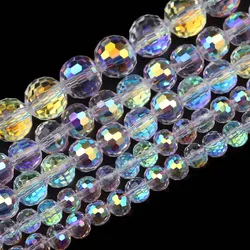 6/8/10mm AB Color White 96 Faceted Glass Crystal Beads Round Loose Spacer Beads For DIY Jewelry Making Charm Bracelets Necklaces