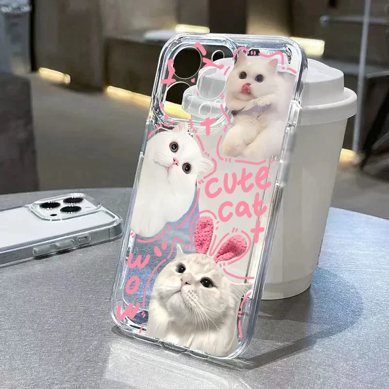 حافظة لطيفة على شكل قطة لهاتف سامسونج جالاكسي A56 5G A55 A35 A36 A15 A16 A26 A54 A52 A53 A14 A05 A05S A06 A25 A34 A35 A32 A50S غطاء جميل