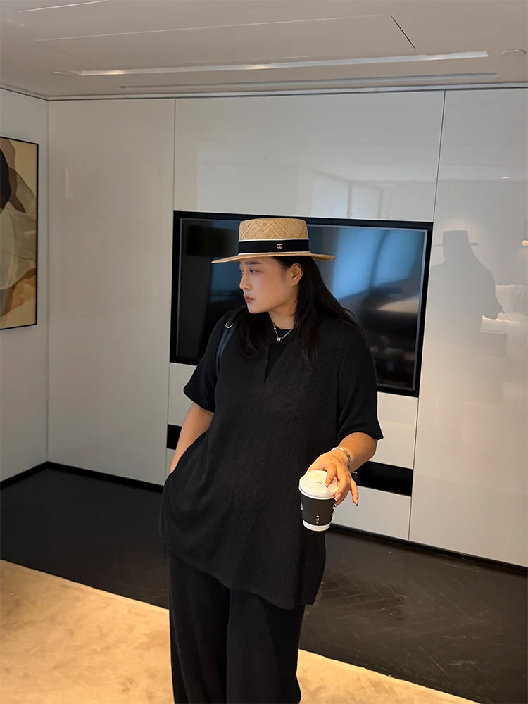 

Casual Loose Skin-Friendly Striped Two-Piece Look T-irt for plus Size Women Comfortable Lazy Sle Spring Summer Top