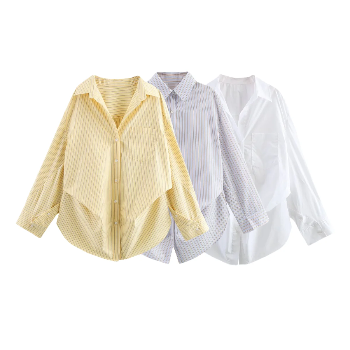 

Taop&Za 2025 Women's Long - sleeved Striped Collared Shirt with Asymmetric Hem - Trendy and Comfortable