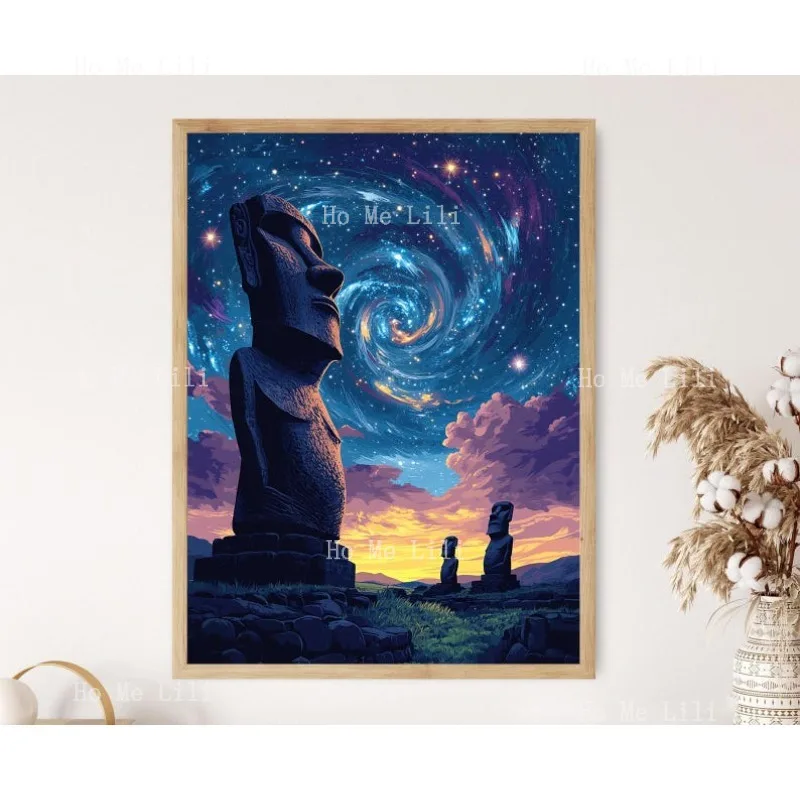 Lienzo sin marco Rapa Nui Moai cielo estrellado impresión artística cartel Cultural de Isla de Pascua