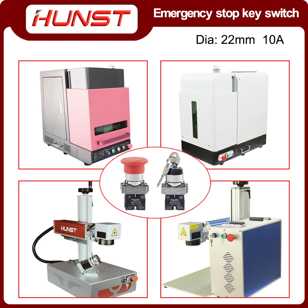 Pulsante di arresto di emergenza Hunst interruttore a chiave NC NO AC15 10A per macchina da taglio per incisione Laser CO2 e macchina per marcatura