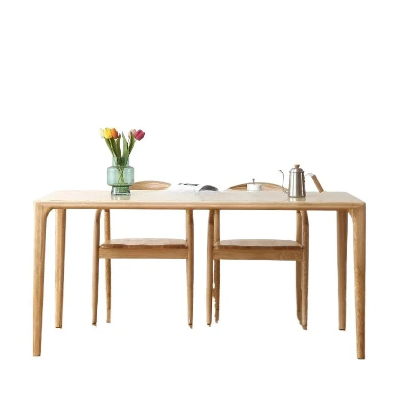 مجموعة طاولة طعام وكرسي من الخشب الصلب بالكامل وبسيطة وحديثة من الشمال، ومكتب نقر من خشب الجوز الأسود