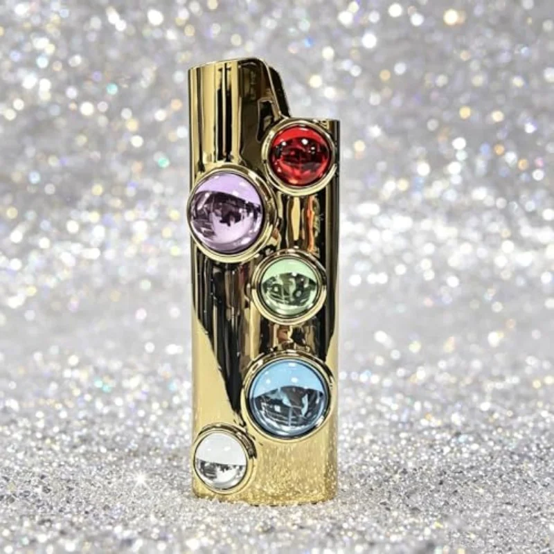 Funda para Encendedor BIC J6 de Aleación de Zinc, Decorativa con Pedrería Colorida, de Lujo y a la Moda