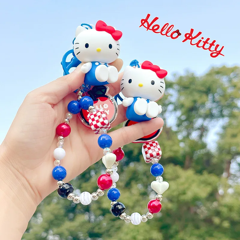 Sanrio Hello Kitty Beaded Keychain Cute Cartoon Charm for Keys Bags Purse Backpack 3D Acrylic Pendant Gift for Girls Accessories