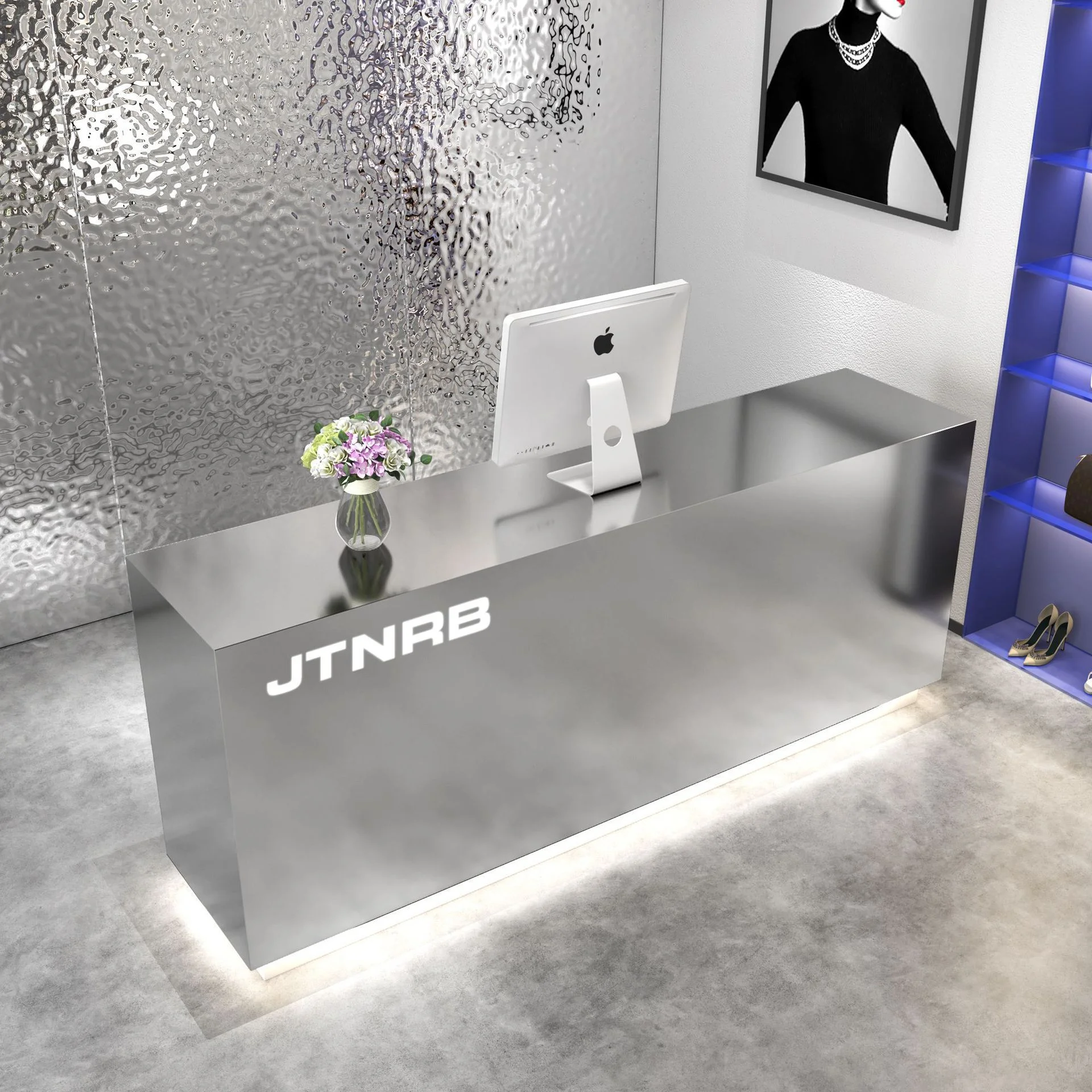 مخصص بوتيك مكتب الاستقبال مكتب صغير قائم الخروج الصناعية الجبهة الفولاذ المقاوم للصدأ الذهب أمين الصندوق بار الأثاث #1