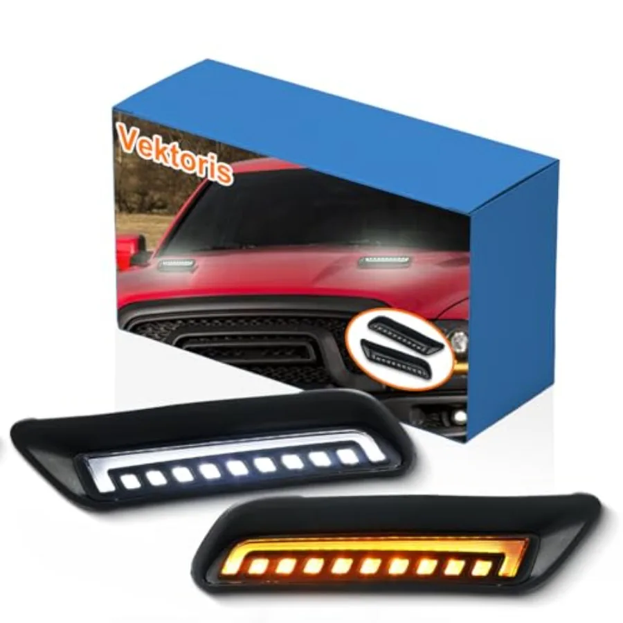 

LED Front Hood Vent Lights L+R for Dodge RAM 1500 2010-2018 Classic 2019-2022 Hood Scoop Lamp, Functions as White Daytime Runni