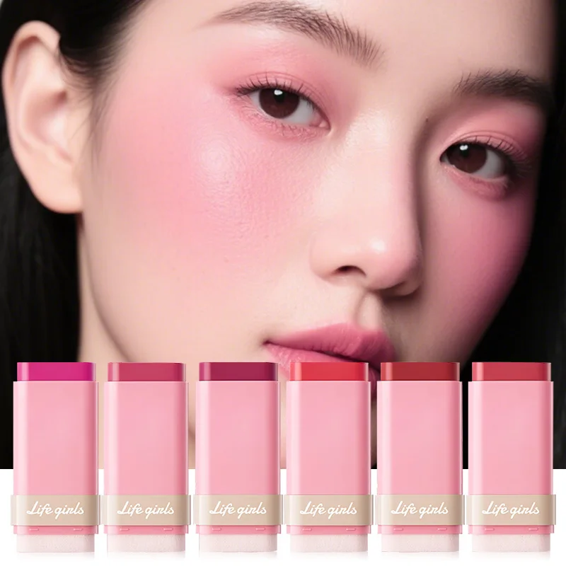Blush em bastão multiuso Life Girls Peach air, natural e confortável de usar, com efeito de maquiagem natural. Destacando blu