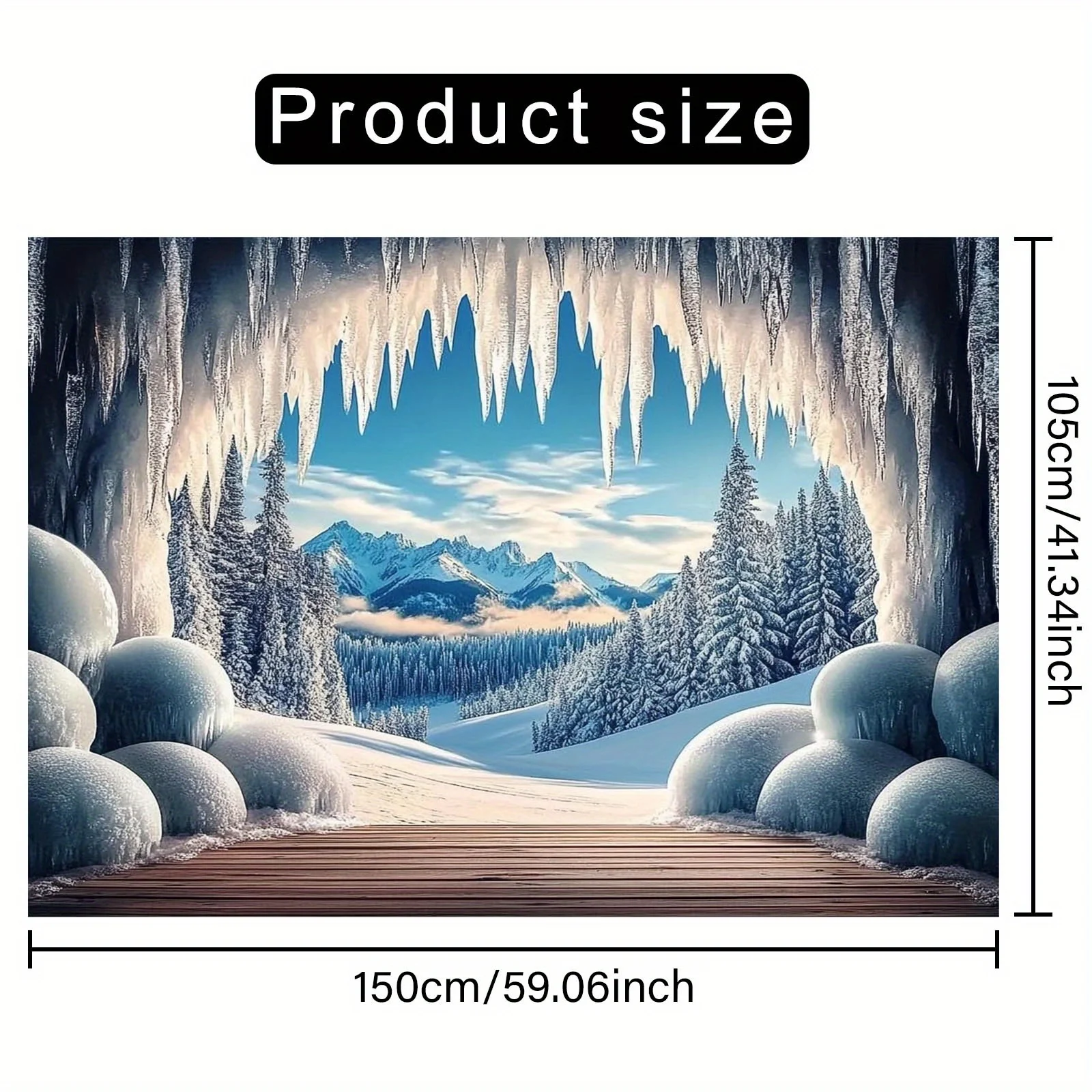 2D Flat, 1pc Winter Wonderland Tapestry Wall Hanging - Cedar Forest Mountain Icicle Scene with Snow-Covered Trees & Icicles, Reu