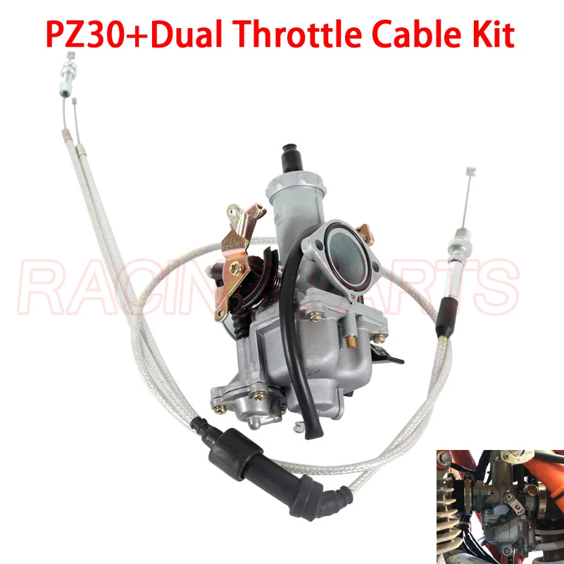 

PZ30 30mm Carburetor Accelerating Pump Cable Choke Carb PZ30B + Dual throttle cable Kit for ATV Dirt Bike Pit Quad 200cc 250cc