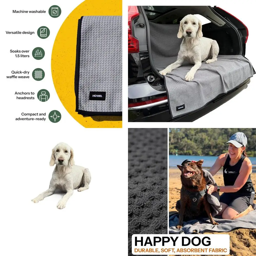 منشفة تجفيف الكلاب X-Large وغطاء مقعد السيارة، 71x59، سريع الجفاف، ألياف دقيقة ماصة، خفيفة الوزن، قابلة للغسل، تحمل 1.5 لتر، رمادي