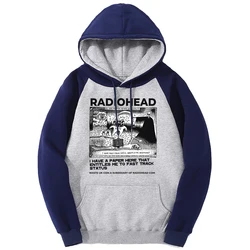 Funny Radiohead Print Solid Color Mens Hoodie Cute Raglan Sweatshirts Crewneck Pocket Streetwear Loose Clothing Hoody Women