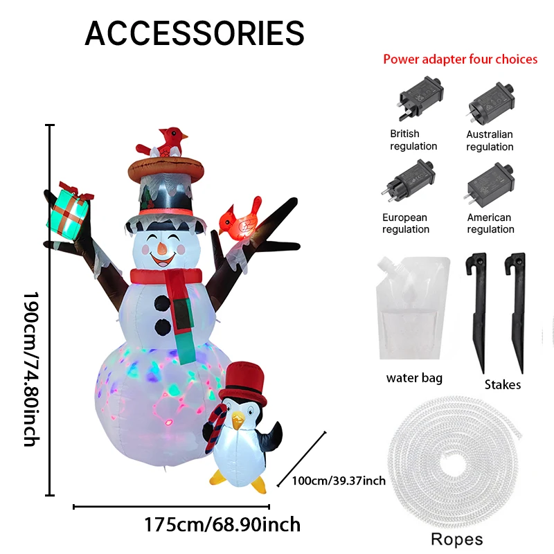1.8M/6FT Snowman Penguin Christmas Decor Home Inflatable Toys with LED Lights Yard Xmas Ornaments Party DIY Decorations
