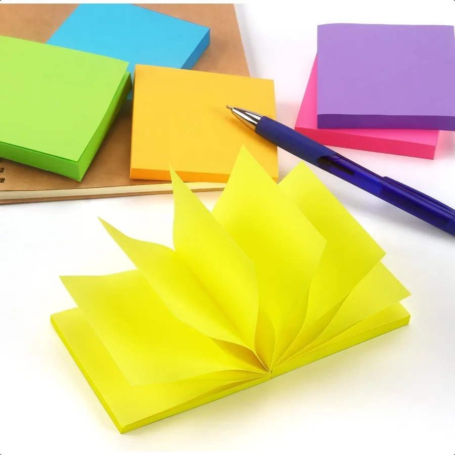 Pop Up Sticky Notes 3x3 inch Bright Colors SelfStick Pads 6 Pads Pack 100 Sheets Pad Total 600 Sheets