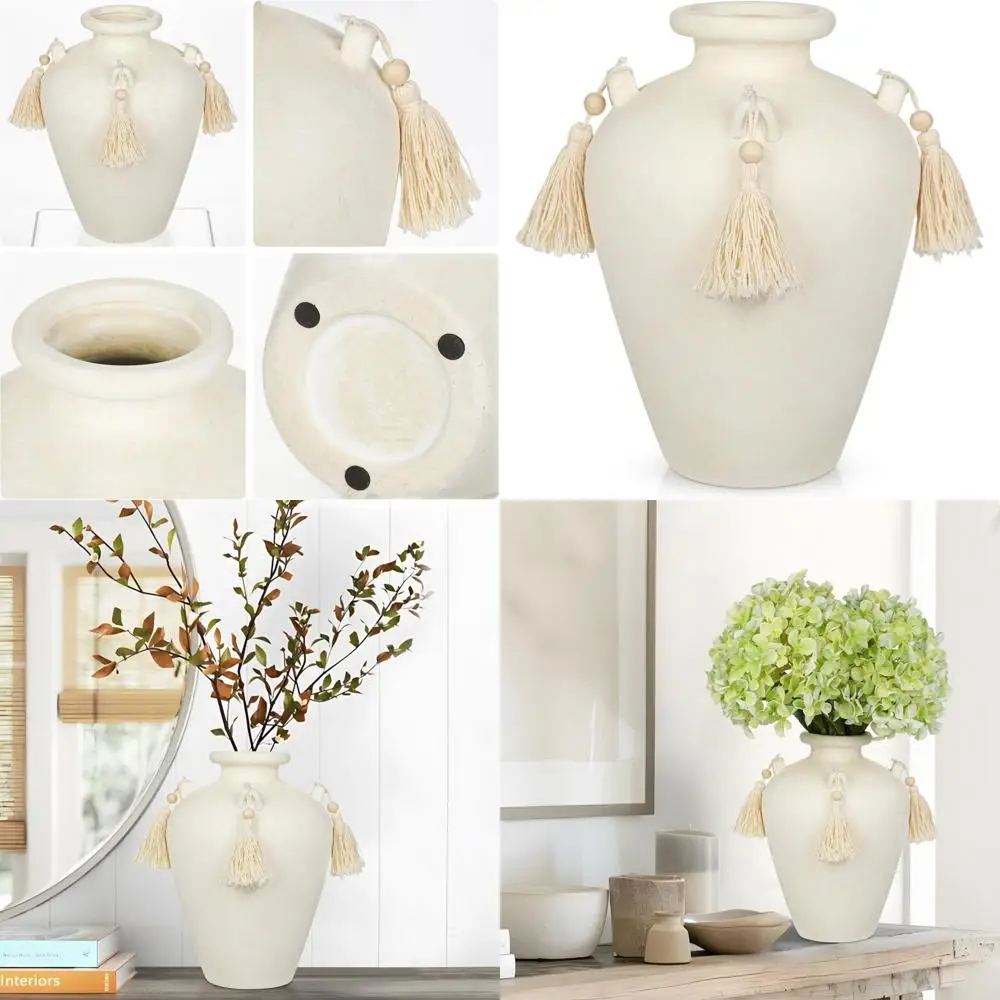 

Керамическая ваза в деревенском стиле, белая, 9,4 дюйма, с 4 ручками и кисточками – идеально подходит для декора в стиле фермерского дома, винтажного оформления стола и праздничных мероприятий