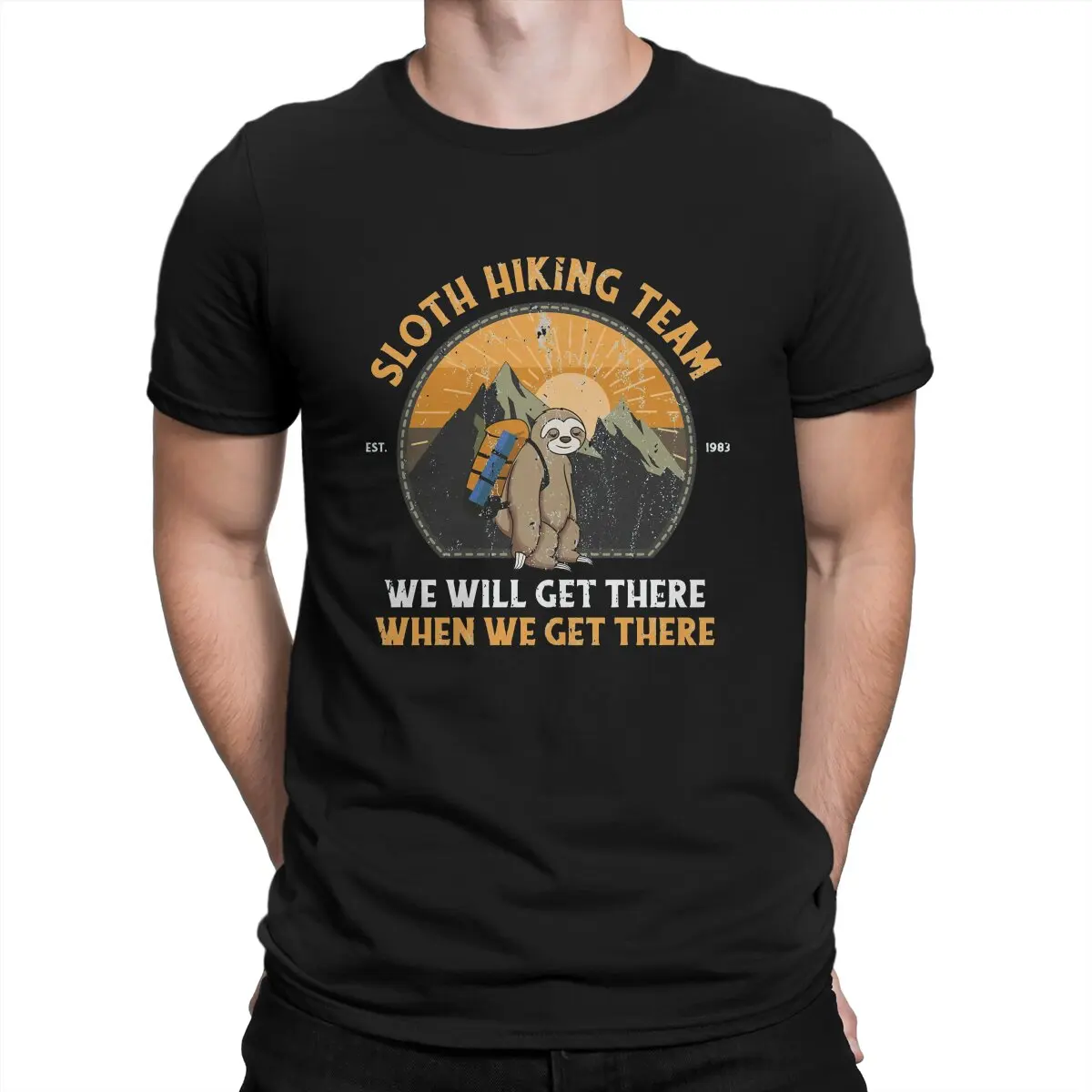 Sloth Cute Hiking Team We Will Get There When We Get There Tshirt Harajuku Men Graphic Tees Oversized Cotton O-Neck T Shirt