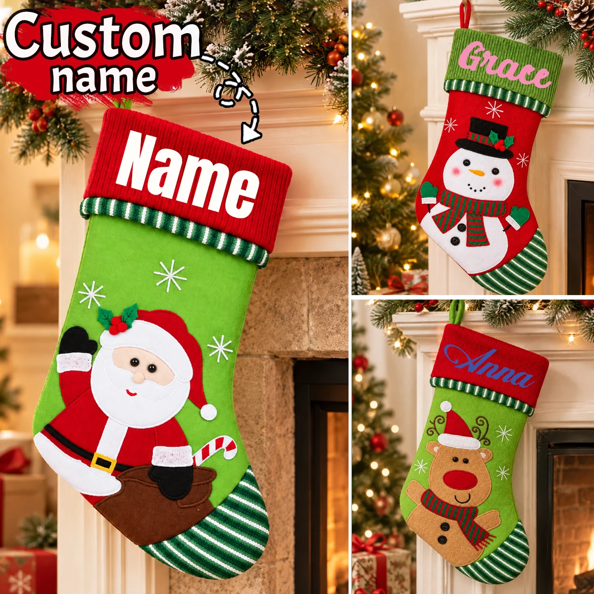 Embroidery Xmas - Custom Embroidered Name Christmas Stocking, Santa
