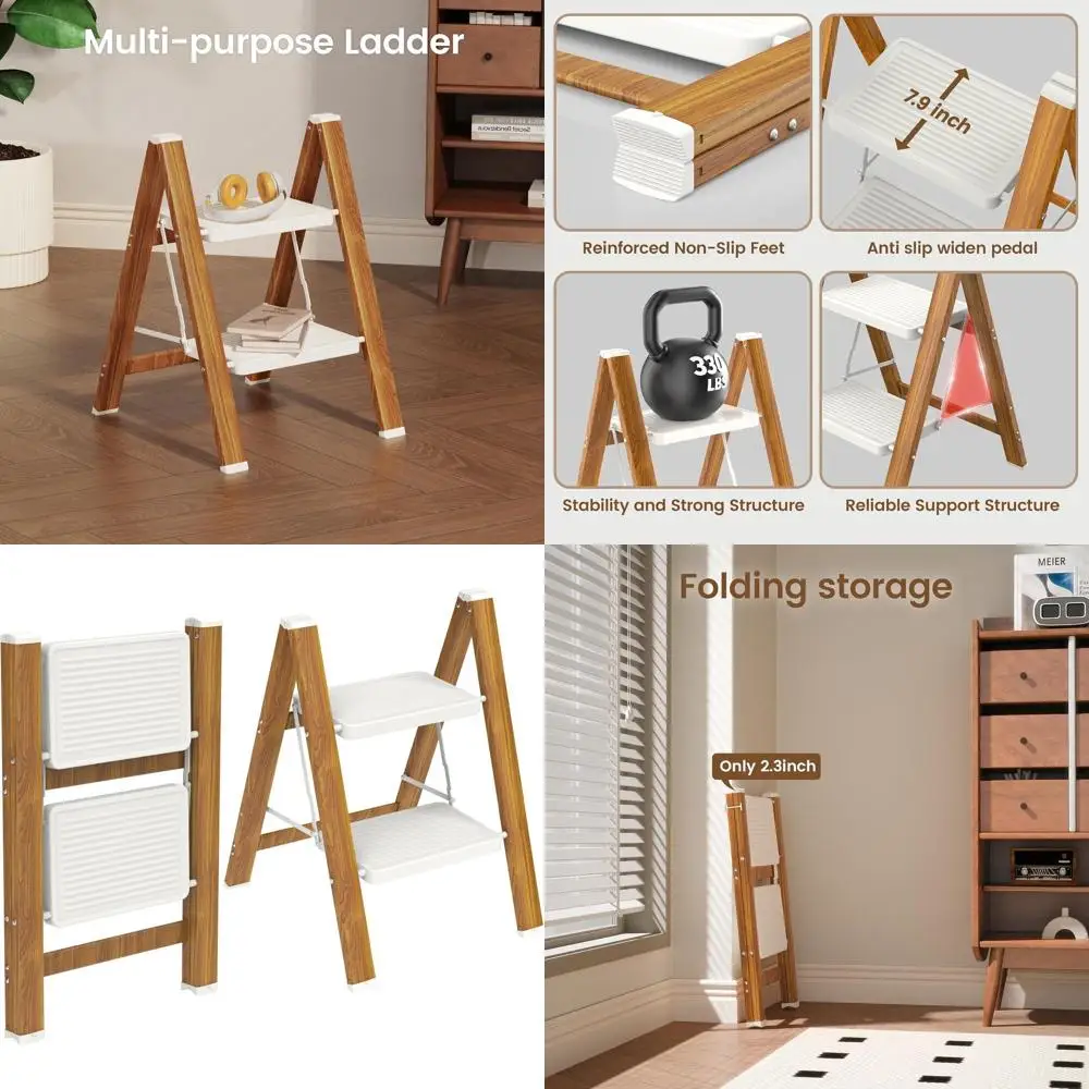 

Лестница-стремянка, легкая складная стремянка с широкими нескользящими ступенями, выдерживает нагрузку до 150 кг, для дома, кухни, офиса - белая