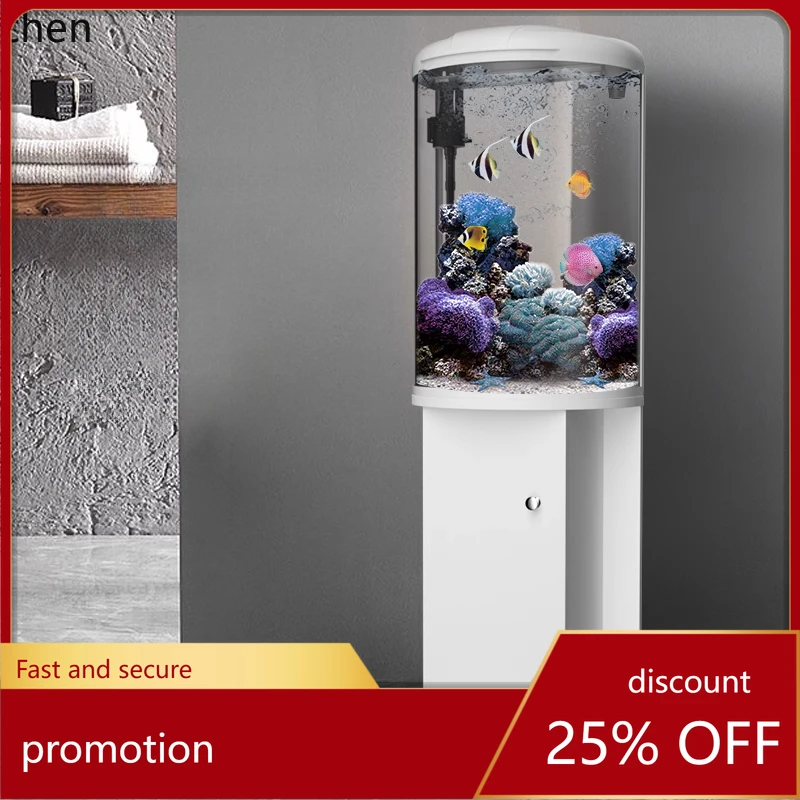 

HXL fish tank vertical semi-cylindrical floor-to-ceiling small round glass ecological filtration living room decoration