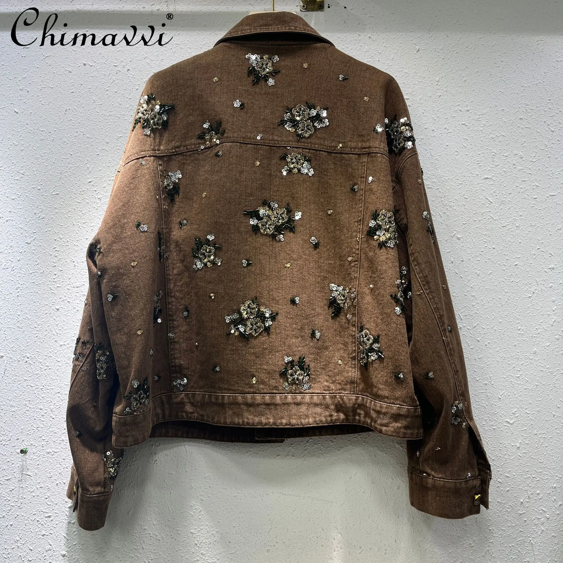 ヘビーシークインデニムジャケット レディース 2025年秋服 新作 ファッション ゆったり スリムフィット ヨーロッパ風 オールド 長袖コート トップス