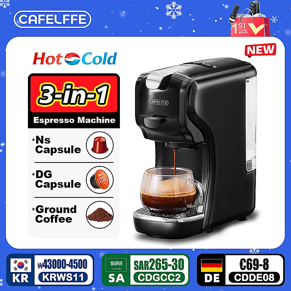 Cafelffe Coffee Machine 3in1 Hot/Cold Multiple Capsule Espresso Maker DG Cappuccino Nexpresso Capsule Powder cafeteria 19Bar