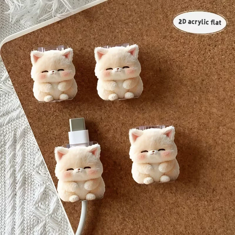 2D Flat Acrylic Data Cable Protective Cover Cute Cartoon Chubby Cat Anti Damage Suitable for Type-C Decorative Accessories Gifts