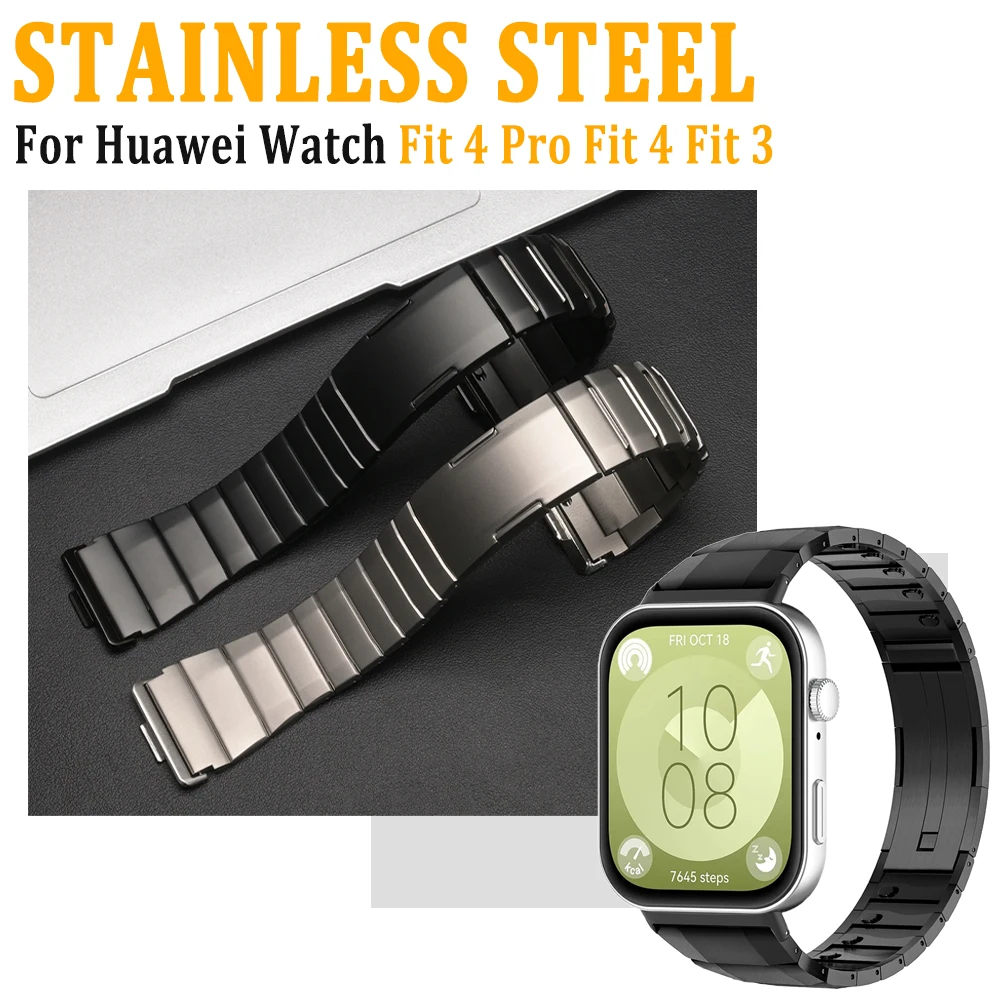 

Мужской ремешок из нержавеющей стали для Huawei Watch Fit 4 Pro, роскошный деловой ремешок для Huawei Watch Fit 4 3, быстросъемный металлический браслет