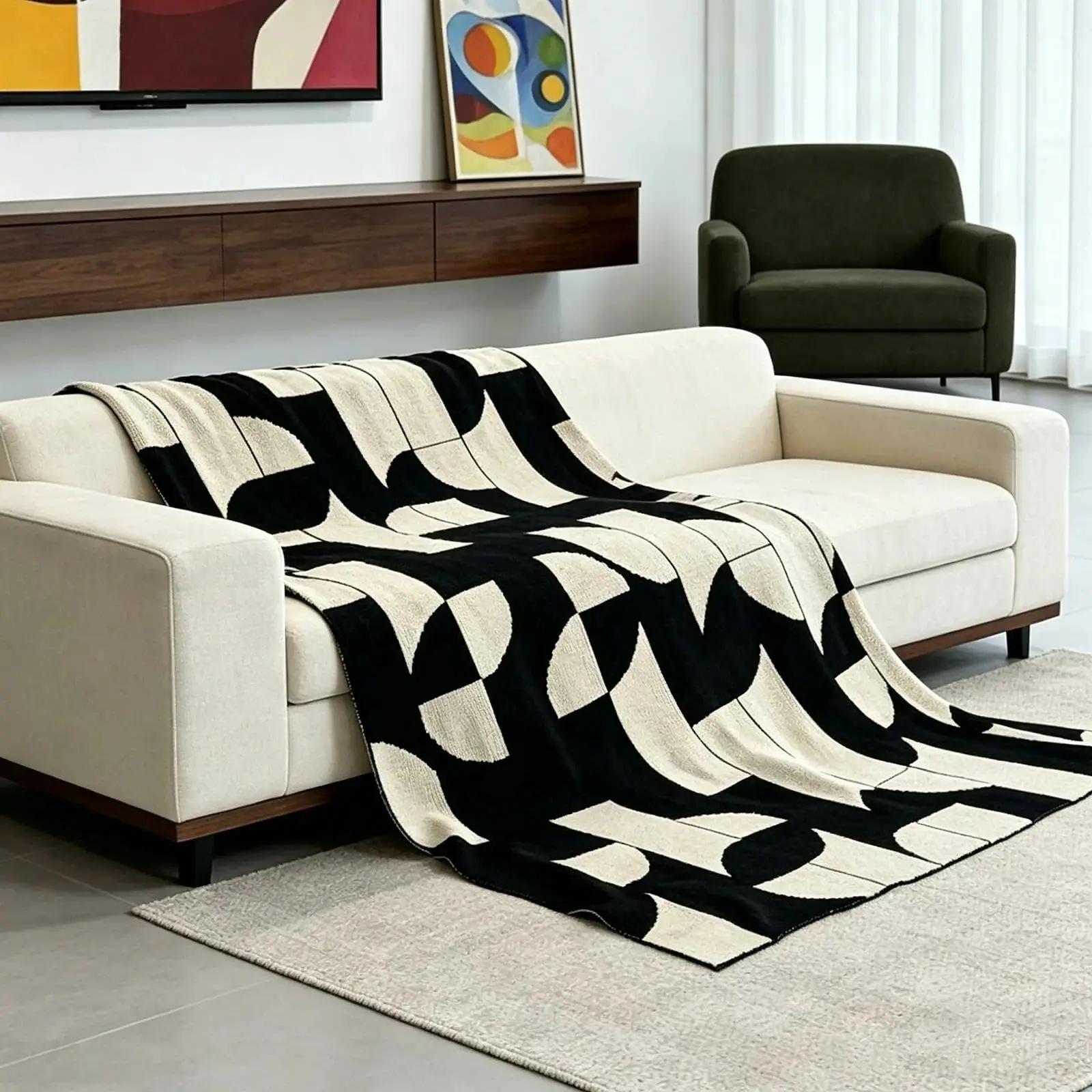 Breathable Knitted Throw Blanket, High Color‑Fastness Resist‑Deformation Design, Cozy Light‑Weight Blanket for Sofa Bed