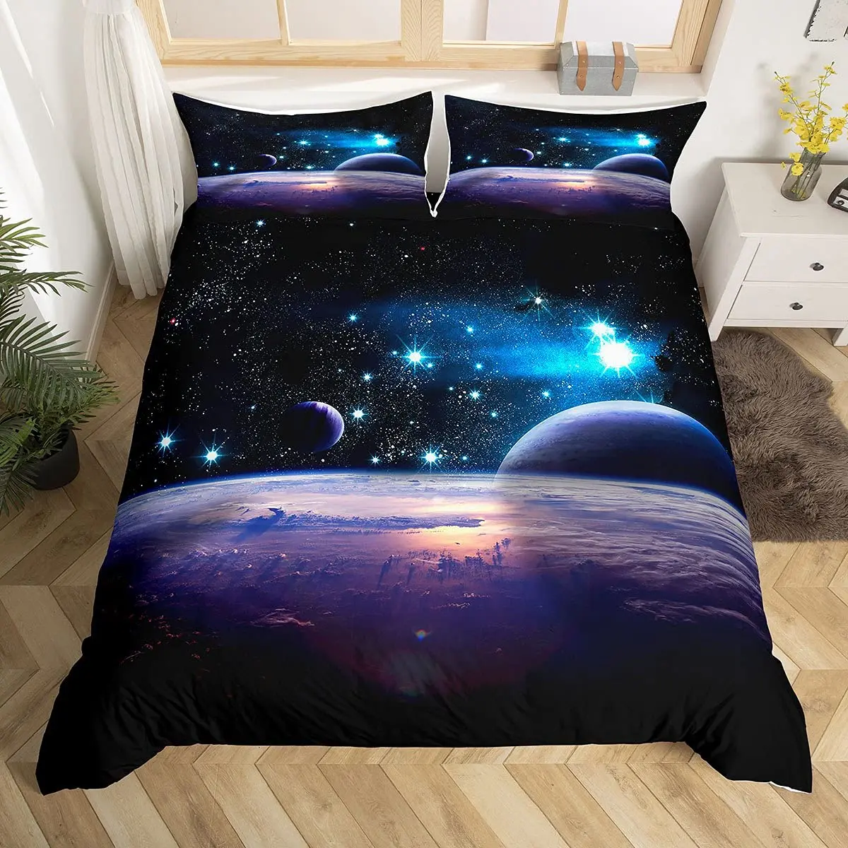 Galaxy Duvet Cover Set 3D Printed Space Themed Bedding Set Kid Boy Galaxy Series Universe Pattern Polyester Quilt Cover for Girl