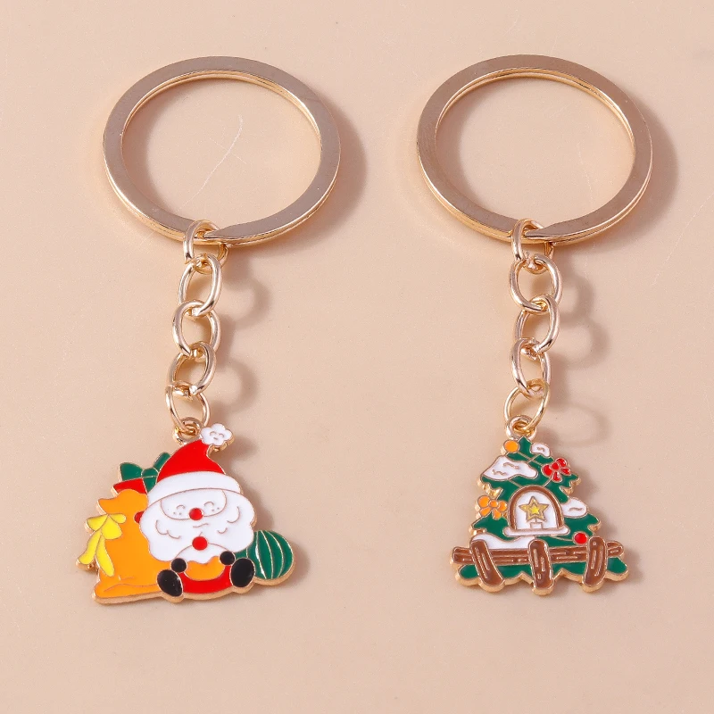 

Cute Enamel Christmas Tree Santa Claus Keychain Festival Gifts for Women Men Car Key Handbag Pendant Key Chains DIY Accessories