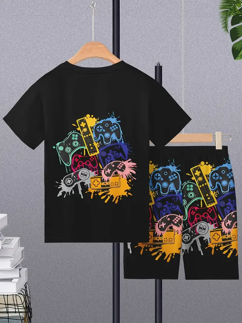 Men's Fashionable Casual Short Sleeved Shorts 3D Set