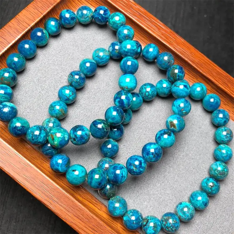 8MM Natural Chrysocolla Bracelet Women Fashion Healing Crystal Round Beads Lovers Strand Jewelry Gift 1PCS