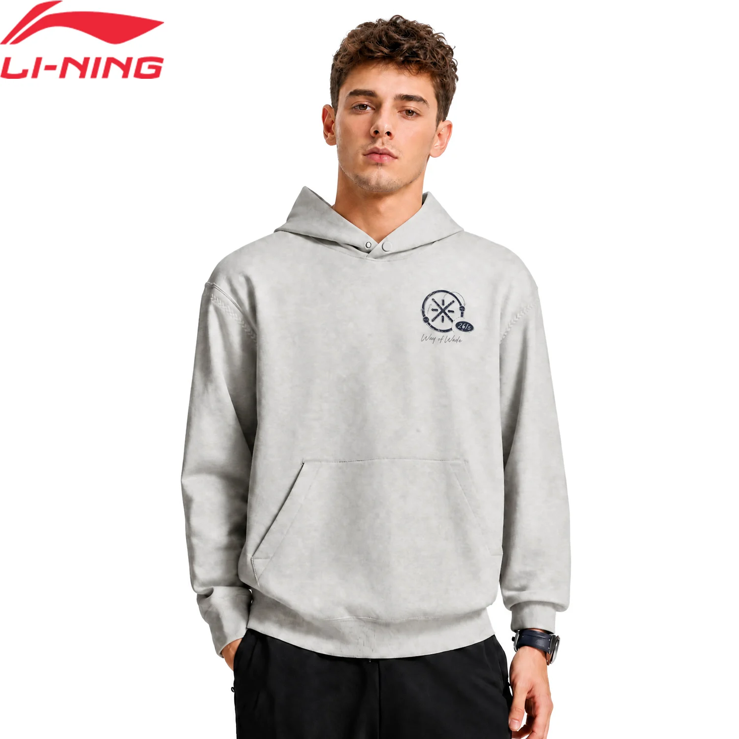 Li-Ning Men's WADE Hoodie Loose Fit 84%Cotton 16%Polyester Soft Comfortable LiNing Sports Stylish Pullover AWDW011