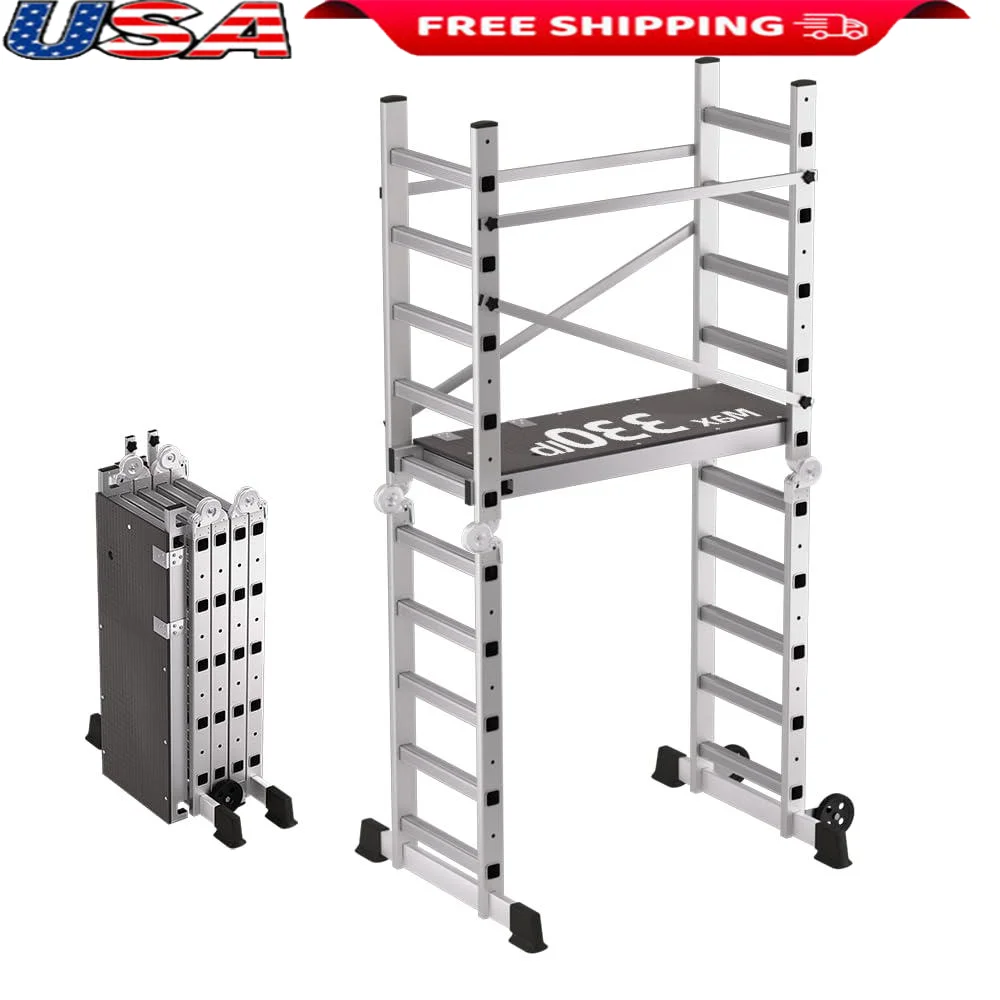 Portable Aluminum Multipurpose Folding Scaffold Ladder Tower Stool Anti-Slip Safety Design