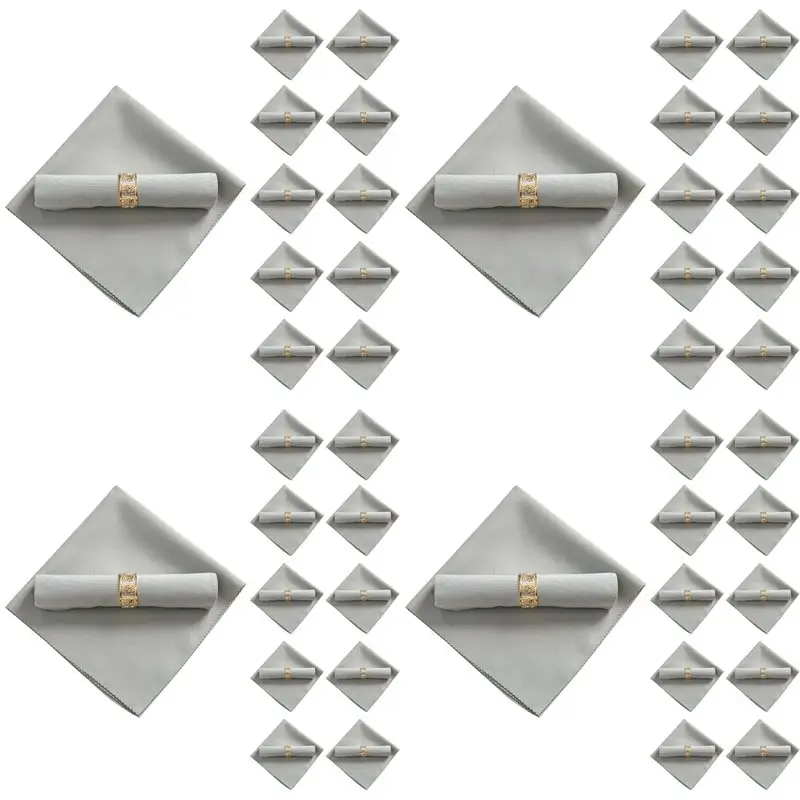 

【CHRISTMAS 】40Pcs 48X48cm Polyester Cloth Napkins For Restaurant Wedding Banquet Dinner Party, Silver Gray