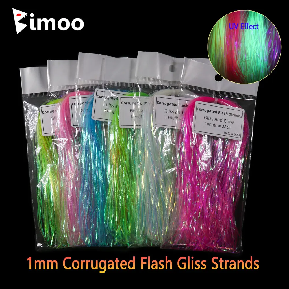 

Bimoo 1mm Wide UV Corrugated Flash Gliss Strands Glow Flash Tinsel Simulates Fish Scale For Tying Minnow Streamer Salwater Flies