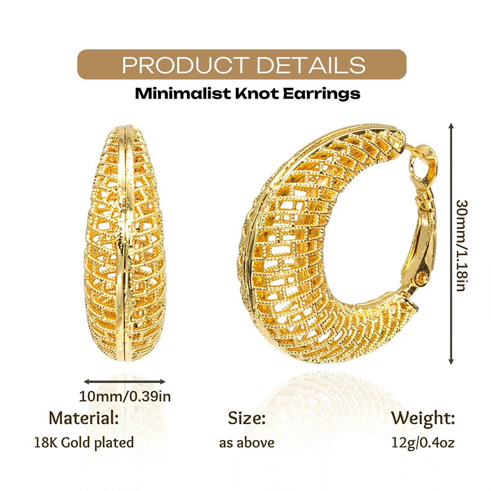 YTJX Hohles Netzgitter-Design Damen-Ohrring Klassischer 18K Vergoldeter C-förmiger Piercing-Ohrring Dubai Mode Täglicher Schmuck Geschenk – Detail 1