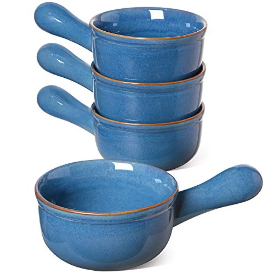 

Soup Bowls with Handle, 15 Oz Ceramic French Onion Soup Bowls, Large Soup Crocks Oven Safe for Stew, Onion, Soup, Chilli, Set o