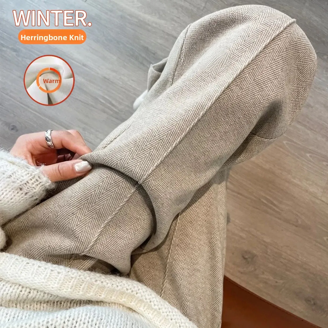 

Осенне-зимние утепленные флисовые брюки с широкими штанинами для женщин, повседневные прямые брюки с высокой талией, стильные, из смешанной ткани