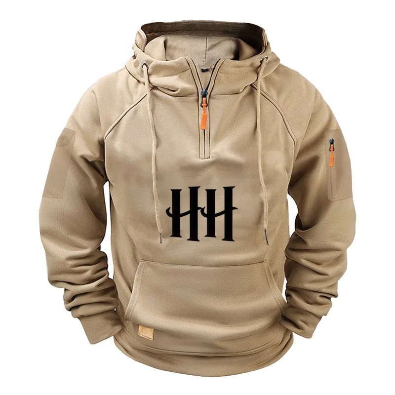 

Large-sized men's hooded cedar, multi-pocket zipper drawstring long-sleeved sweatshirt, men's casual and comfortable sports