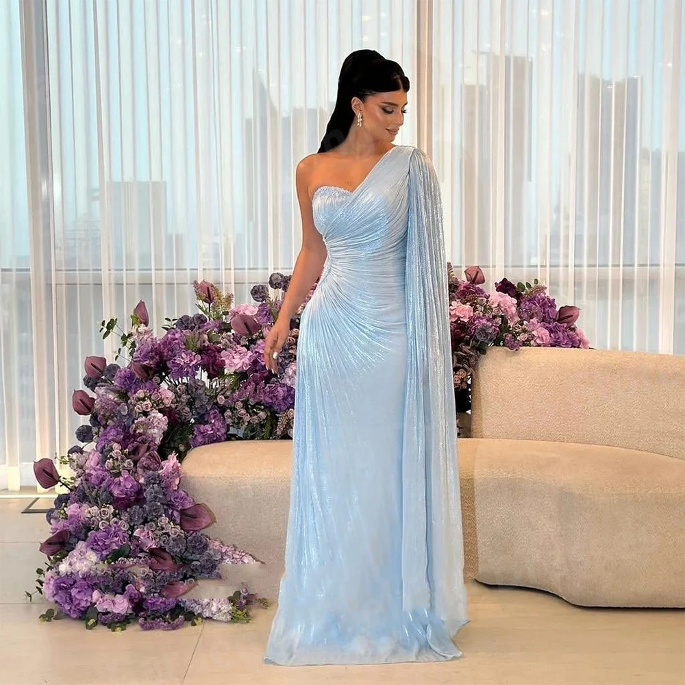 

Elegant Mermaid Women's Evening Dresses One Shoulder Pleated Prom Gowns Customized Backless Party Vestido De Gala Noche Mujer