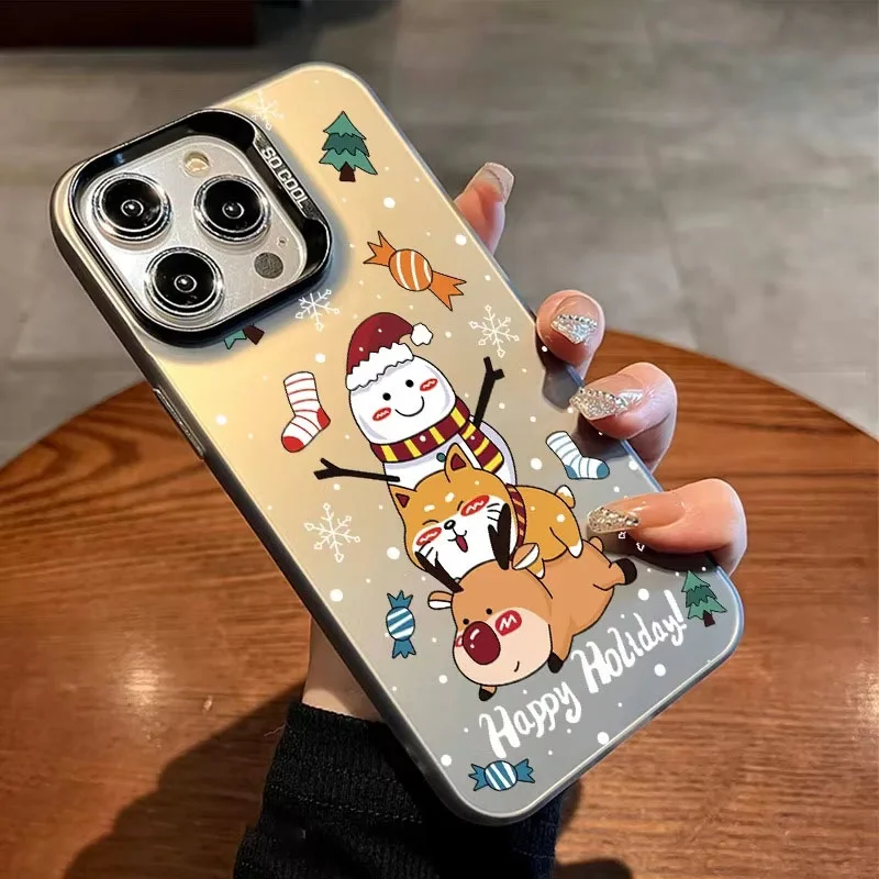 Cute Santa Claus Elk Deer Snowman Christmas Design Protection Phone Case Cover For iPhone 11 Pro 16 Pro Max 15 14 Plus