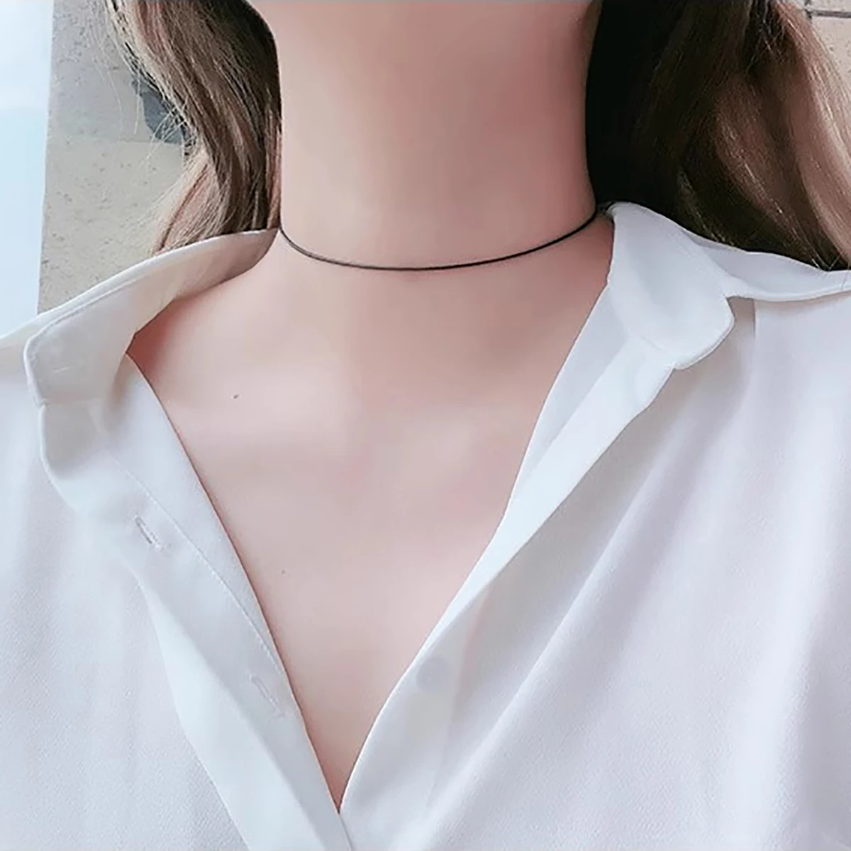 Simple all-over black wax rope stainless steel metal non-fading choker collarbone chain neck with choker collar collar necklace