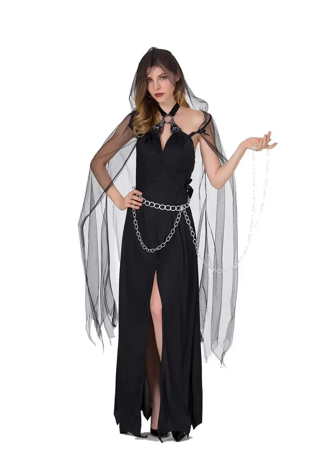 New Halloween Cosplay Costume Vampire Uniform Cosplay Lady Role Playing Zombie Ghost Bride Long Sleeve Mesh Dress