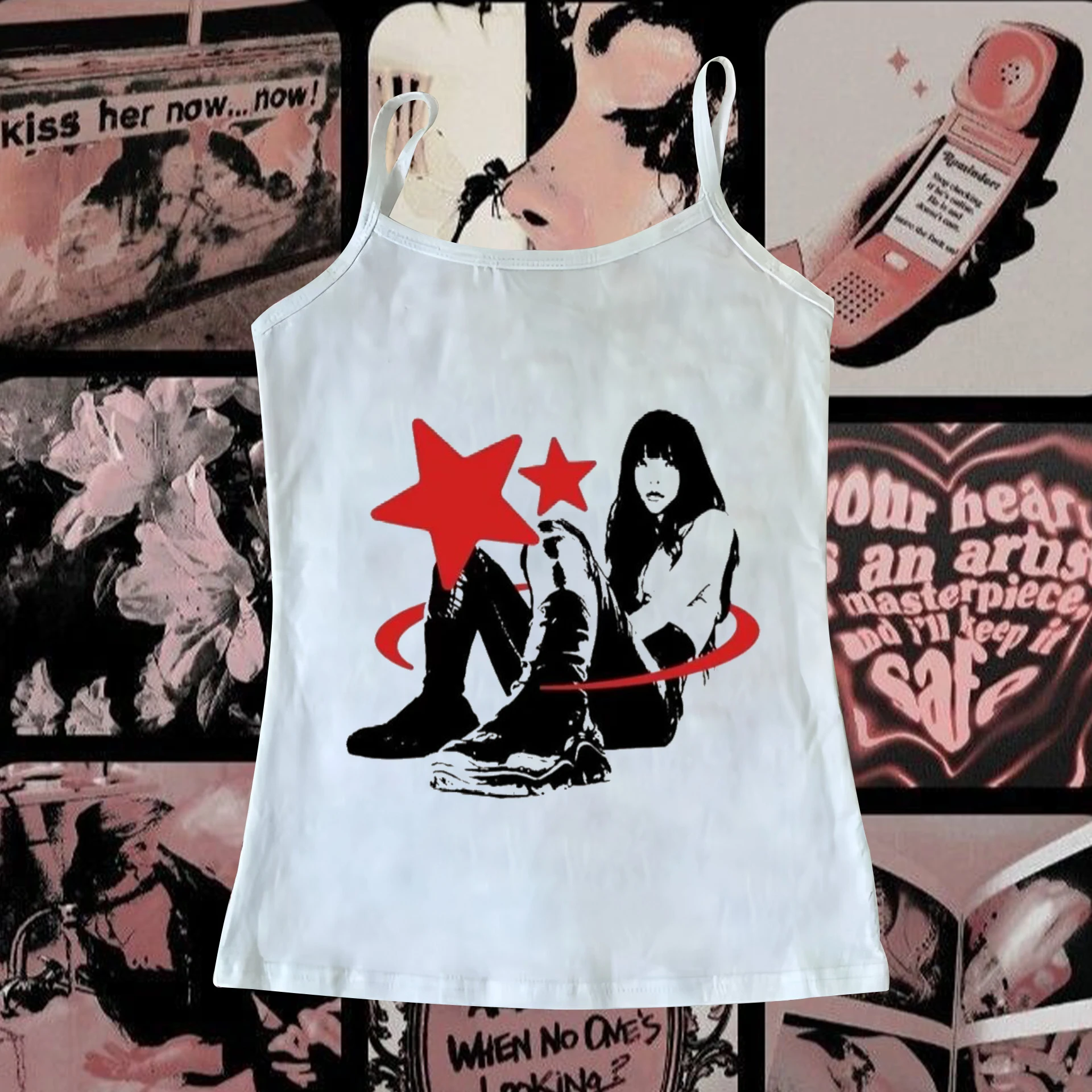 

Spring and summer new women's tank top with suspender top, Gothic style Korean Y2K pattern printed top, daily versatile suspende